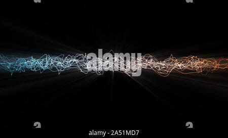 Curly aggrovigliato onde incandescente, blu a gradiente di colore arancione Foto Stock