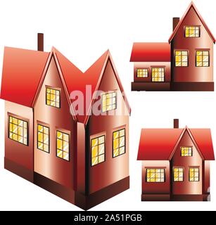 Set di tre suburban case famiglia su sfondo bianco. Illustrazione Vettoriale