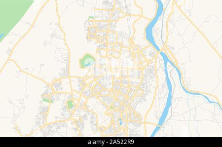 Versione stampabile cartina stradale di Bhubaneswar, membro Odisha, India. Mappa modello per uso aziendale. Illustrazione Vettoriale