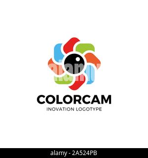 Cerchio della fotocamera otturatore in stile struttura Logo vettoriale del modello di progettazione Illustrazione Vettoriale