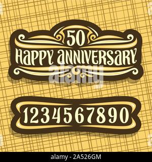 Il logo del vettore per l'anniversario, scuro vintage segno con il numero 50 e testo per celebrare la data, spazzola originale carattere tipografico per parole felice anniversario, Illustrazione Vettoriale