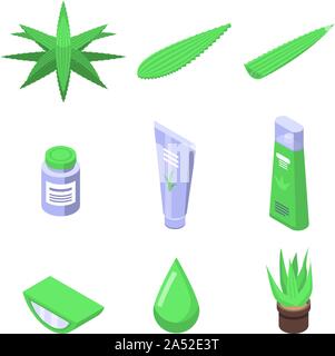 Aloe set di icone, stile isometrico Illustrazione Vettoriale