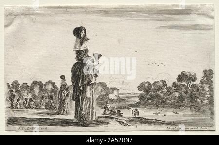 Varie figure e paesaggi: Donne guardando i bagnanti lungo un fiume, 1649. Foto Stock