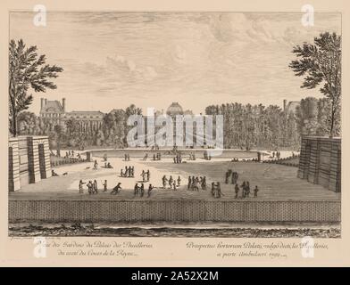 Vue du Palais et des jardins des Tuileries, du c&#xf4;T&#xe9; du Cours la Reine, 1673. Foto Stock