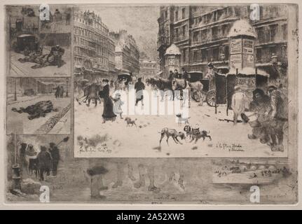 Inverno a Parigi, 1879. Dal 1862 e la fondazione di Soci&#xe9;T&#xe9; des aquafortistes (Etcher's Society), vi fu un risveglio di interesse fra i pittori francesi in attacco. Foto Stock