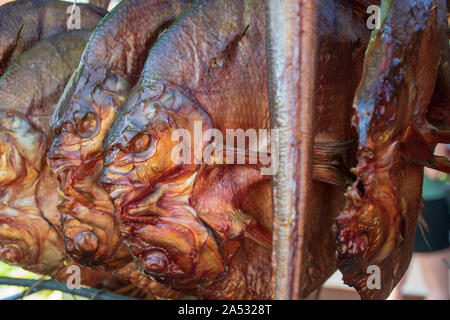 Varie freddo secco affumicato di pesce fresco in un mercato vicino fino Foto Stock