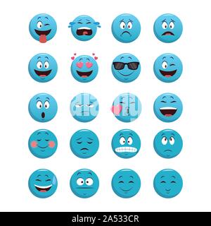 Set di blue chat emoticons, design colorato Illustrazione Vettoriale