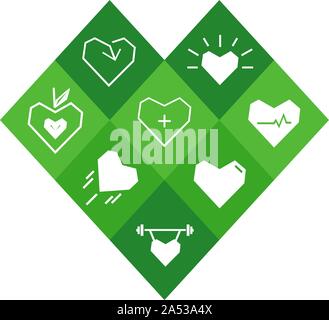 Cuore geometrico realizzato da abitudini sane le icone Illustrazione Vettoriale