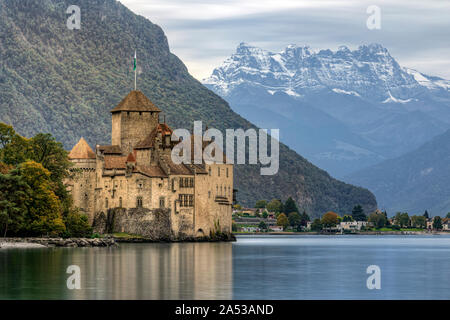 Veytaux, Vaud, sul Lago di Ginevra, Svizzera, Europa Foto Stock
