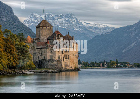 Veytaux, Vaud, sul Lago di Ginevra, Svizzera, Europa Foto Stock