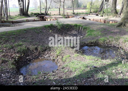 Trincee al Sanctuary Wood First Worls War Museum a Hill 62 vicino a Ypres / Ieper Fiandre Foto Stock