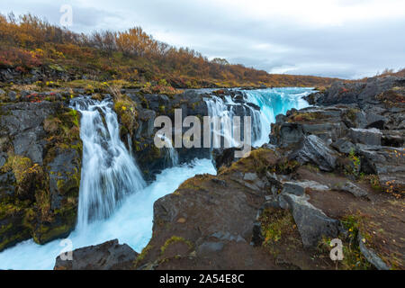 Prima tappa della famosa cascata Bruarfoss in Islanda Foto Stock