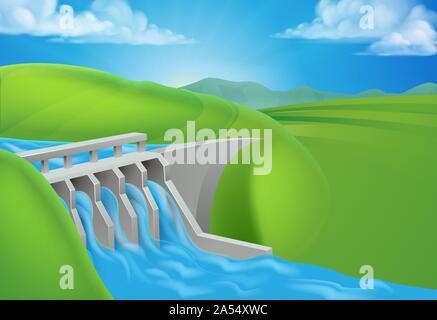 Idro acqua Diga di potenza di generazione di elettricità Illustrazione Vettoriale