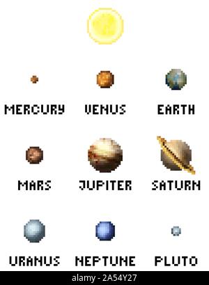 Sistema solare pianeti 8 Bit Video Gioco Pixel Art Illustrazione Vettoriale