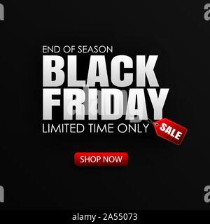 Venerdì nero vendita banner con testo bianco su sfondo nero. Utilizzare per lo sconto, shopping, promozione, pubblicità. Illustrazione Vettoriale