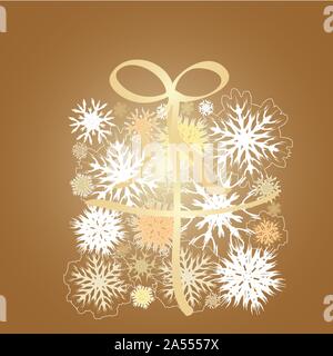 Illustrazione di un regalo di Natale scatola realizzati da fiocchi di neve. Illustrazione Vettoriale
