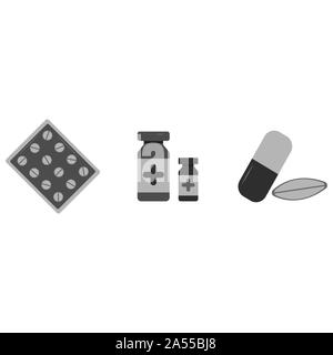 Materiali di consumo medicali le icone per la professione di medico illustrazione. I servizi di assistenza sanitaria concetto. Impostare pillole Foto Stock