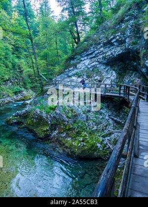 Gola gola con la passerella sul lago di Bled Slovenia Foto Stock