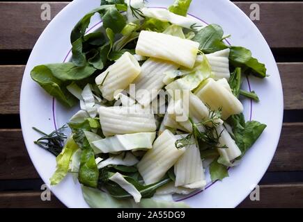 Rigatoni Pasta con insalata di rucola Foto Stock