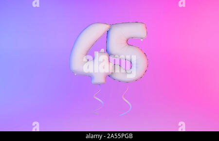 Numero bianco 45 celebrazione saluto a palloncino dello sfondo. Il rendering 3D Foto Stock