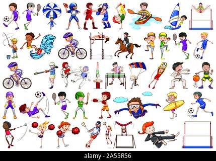 Attività sportive da ragazzi e ragazze, bambini, gli atleti illustrazione isolato Illustrazione Vettoriale