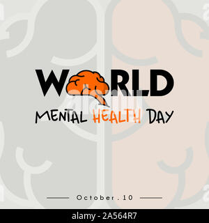Giornata Mondiale della Salute Mentale Tipografia logo con cervello Concept design e sfondo del cervello Foto Stock