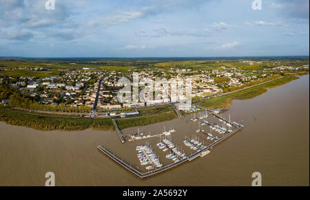 Francia, Gironde (33), AQUITAINE, veduta aerea della città di Pauillac, la CHIESA DI SAN MARTINO DEL XIX SECOLO, MEDOC, Vigna di Bordeaux Foto Stock