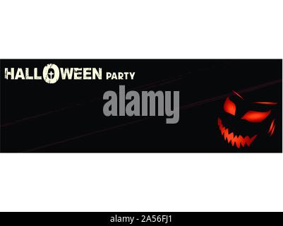 Festa di Halloween di invitare la copia in bianco spazio banner in nero con effetto Grunge testo decorativo e Spooky faccia male su sfondo bianco Illustrazione Vettoriale