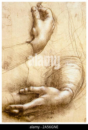 Leonardo da Vinci disegni, Studio delle mani, disegno, circa 1474 Foto Stock