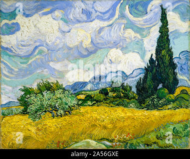 Vincent van Gogh, pittura paesaggistica, campo di grano con cipressi, 1889 Foto Stock
