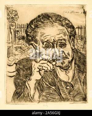 Vincent van Gogh, uomo di fumare una canalizzazione (ritratto del dottor Gachet), disegno, 1890 Foto Stock