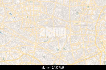 Versione stampabile cartina stradale di Suginami, Prefettura di Tokyo in Giappone. Mappa modello per uso aziendale. Illustrazione Vettoriale