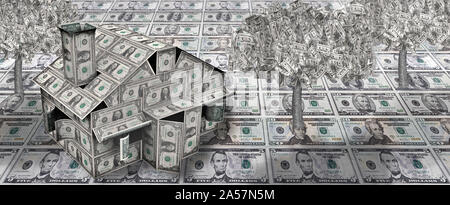 Dollar casa con money tree Foto Stock