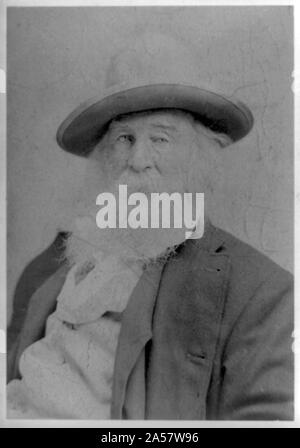 Walt Whitman, mezza lunghezza verticale, rivolto verso sinistra, indossando hat Foto Stock