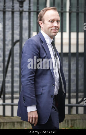 Westminster, Londra, Regno Unito. Xviii oct, 2019. Matt Hancock, Segretario di Stato per la salute e la cura sociale. Ministri partecipare alla riunione di gabinetto di Downing Street, Westminster, Londra, UK Credit: Imageplotter/Alamy Live News Foto Stock