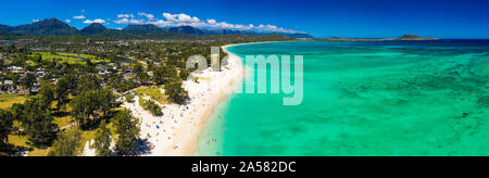 Vista aerea di tropicale Kailua Beach, Kailua, Oahu, isole Hawaii, STATI UNITI D'AMERICA Foto Stock