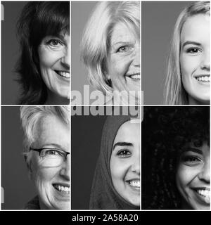 Gruppo di sei belle multirazziale power insieme alle donne Foto Stock