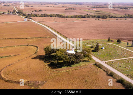 Fotografia aerea di terreni rurali in mulini County, Iowa, USA. Foto Stock