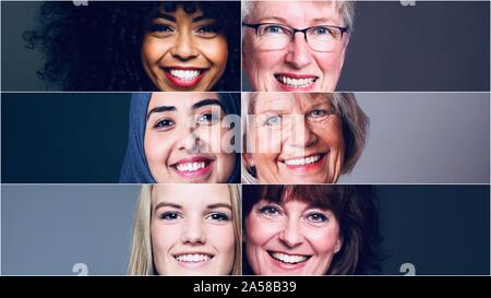 Gruppo di sei belle multirazziale power insieme alle donne Foto Stock