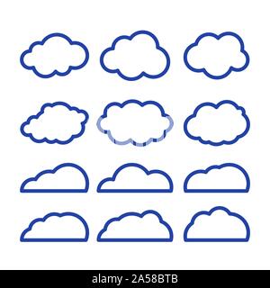 Linea di nuvole arte icona vettore. Soluzione di storage elemento, database, networking, software image, cloud e meteorologia e concetto. Linea del vettore arte illustrat Illustrazione Vettoriale