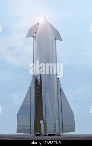 SpaceX's Starship Prototype Mk1 razzo - suborbitale, prototipo, SpaceX Elon Musk Company, il 30 settembre 2019, Boca Chica, Texas - rendering 3D. Foto Stock