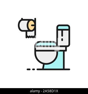 Wc, Bagno, wc piatta linea colore icona. Illustrazione Vettoriale
