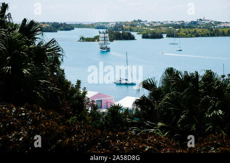 Imbarcazione a vela Picton Castle in St. Georges Harbour, Bermuda. Foto Stock