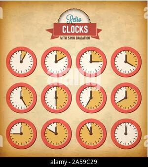 Set di orologi Vintage Illustrazione Vettoriale