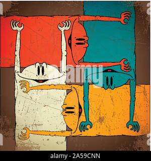 Attraversato quattro creature colorate Illustrazione Vettoriale