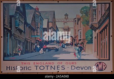 Un vintage Great Western Railway travel poster pubblicitari Totnes, Devon. Foto Stock