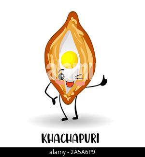 Khachapuri. carattere su uno sfondo bianco isolato. Cucina georgiana. Uova e formaggio pane. Illustrazione Vettoriale