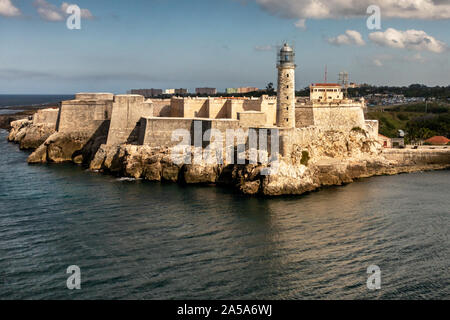 Faro, Havana Harbour, Faro Castillo del Morro, Malecon, Havana, Cuba, Caraibi Foto Stock