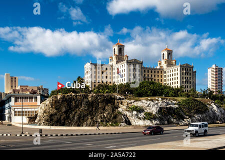 Hotel Nacional o Hotel Gran Caribe, sul Malecón esplanade, Havana, Cuba Foto Stock