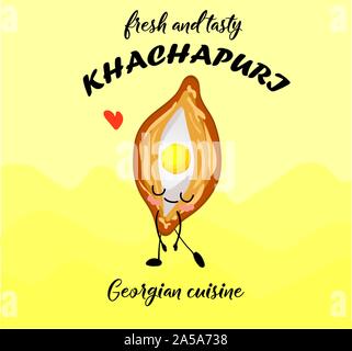 Khachapuri in Adjarian. Aprire la torta con mozzarella di bufala e uova. Cucina georgiana.. Illustrazione Vettoriale
